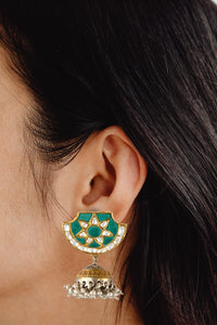 925 Sterling Silver Turquoise Chaand Kundan Jhumki view 2