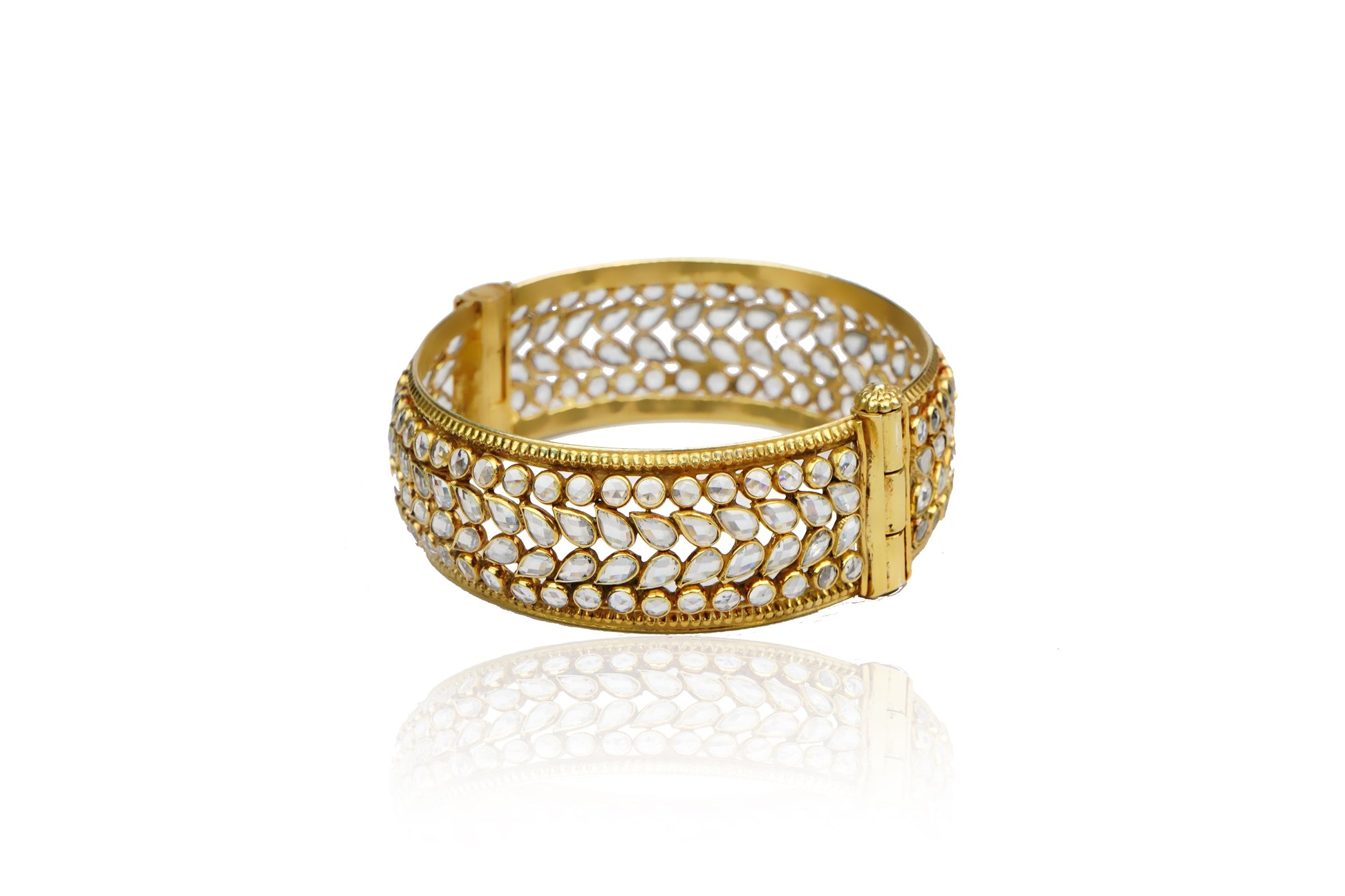 Silver Gold Plated Bangle with Checker Stones - Neeta Boochra Jewellery