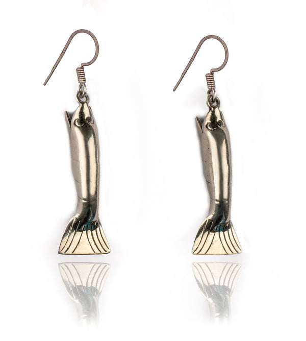 925 Sterling Silver Fish Earrings alternate
