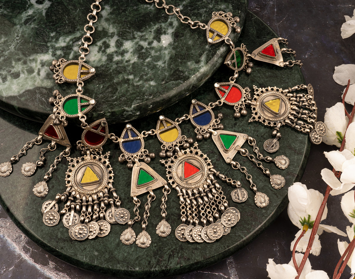 925 Sterling Silver Oxidized Multicolored Glass Necklace view 3