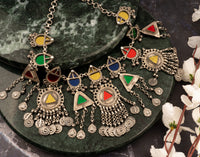 925 Sterling Silver Oxidized Multicolored Glass Necklace view 3