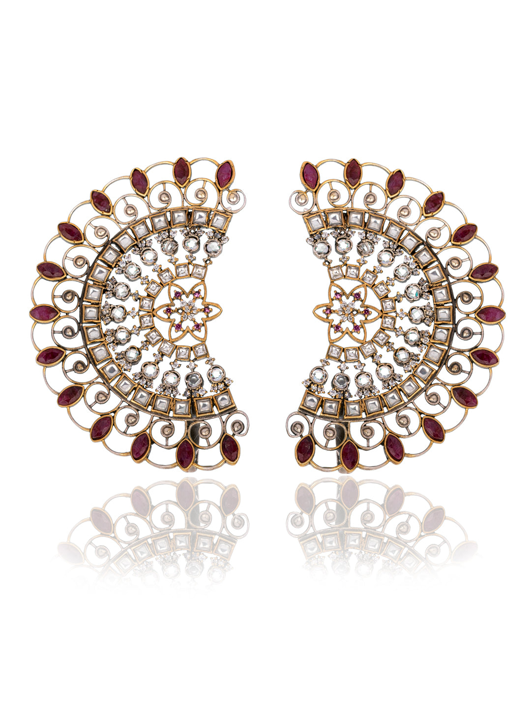925 Sterling Silver Gold Plated Ruby Earringss/Ear Cuffs view 1