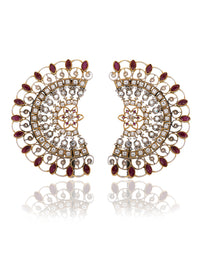 925 Sterling Silver Gold Plated Ruby Earringss/Ear Cuffs view 1