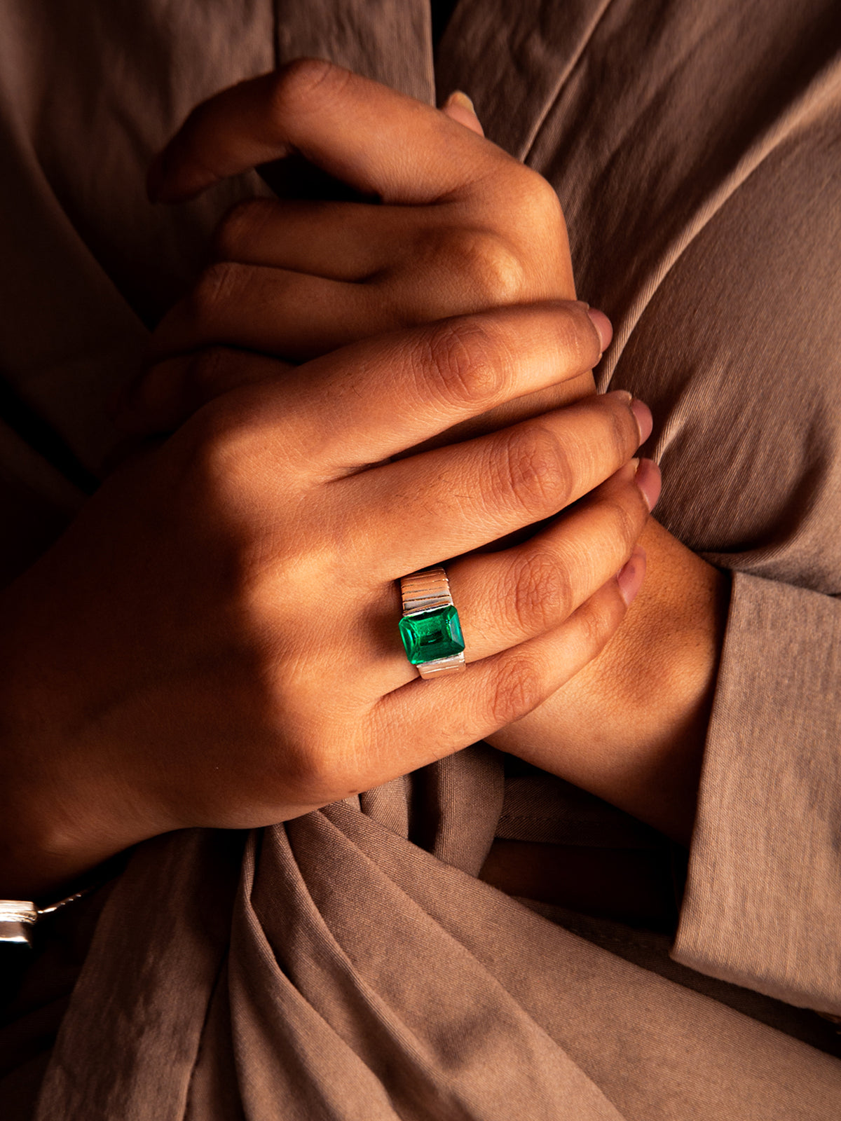 Aurora Emerald Adjustable Ring view 1