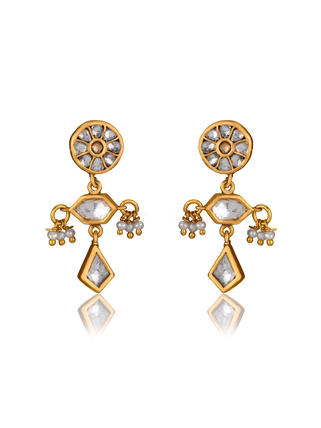 Gold Plated Kundan Earrings with Kundan and Pearl view 1