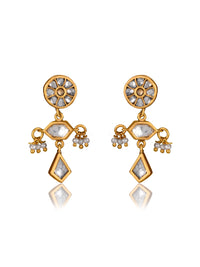 Gold Plated Kundan Earrings with Kundan and Pearl view 1