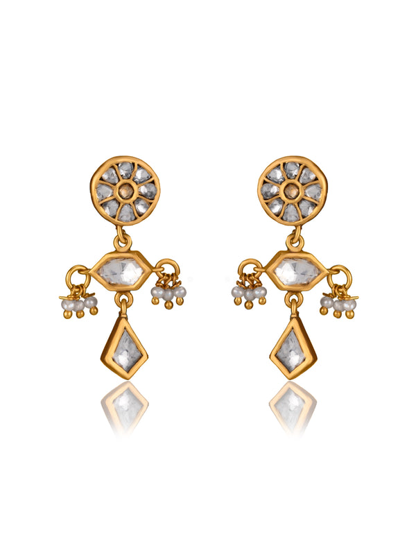 Gold Plated Kundan Earrings with Kundan and Pearl