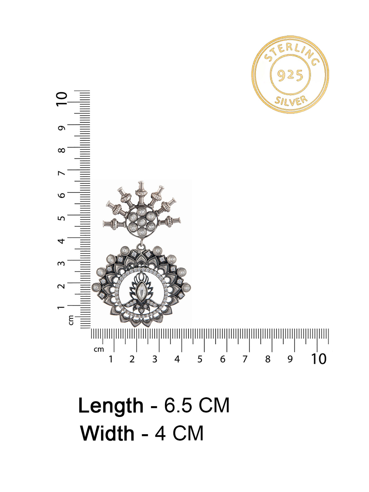 925 Sterling Silver Statement Kundan Earrings view 4