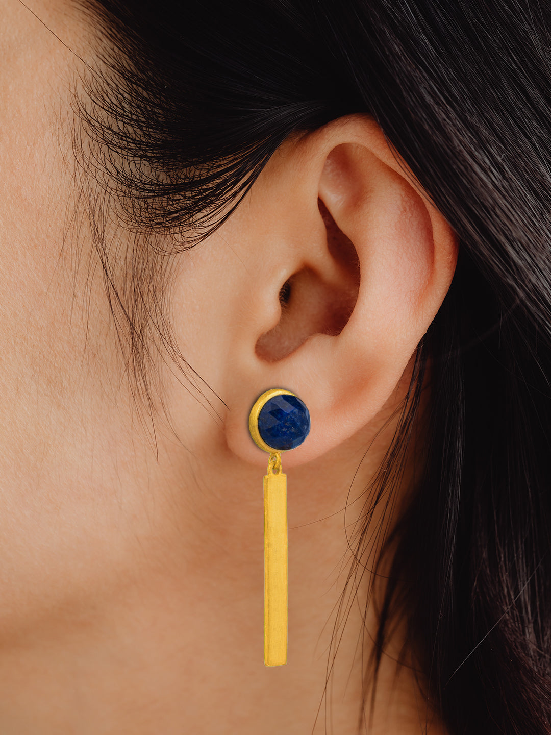 Black Onyx Gold Plated Lightweight Earrings view 2