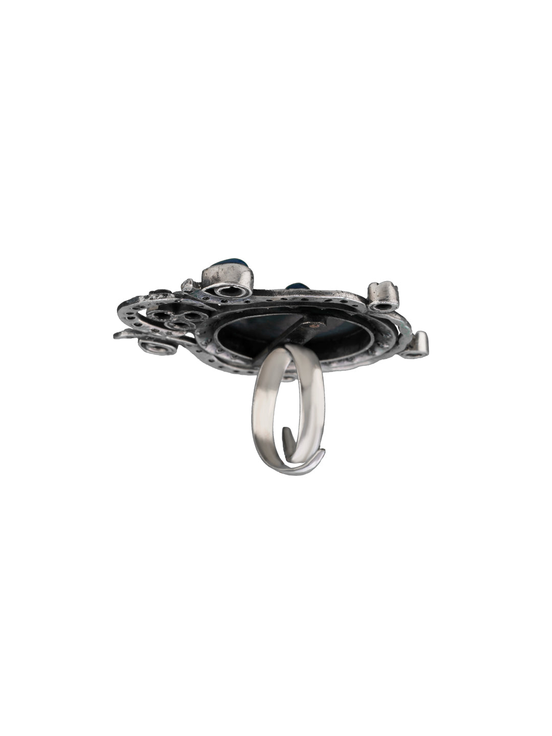 Dotted Adjustable Ring with Blue Lapis and Pearl view 2