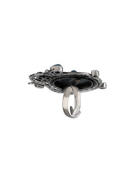 Dotted Adjustable Ring with Blue Lapis and Pearl view 2