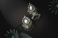Silver Jhumkis with Pearls view 3