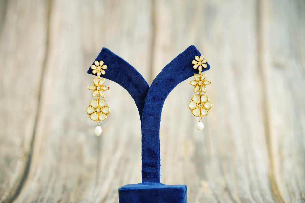 925 Silver Gold Plated Floral Earrings view 4