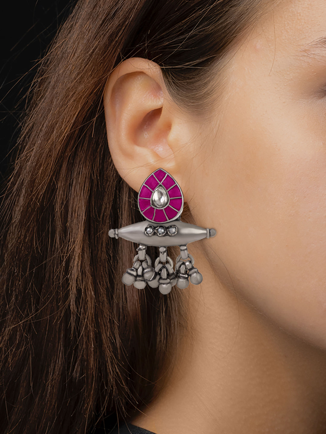Dumroo Earrings with Kundan Motif view 2
