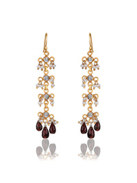 Checker Gold Plated Danglers with Pearl and Smoky Quartz view 1