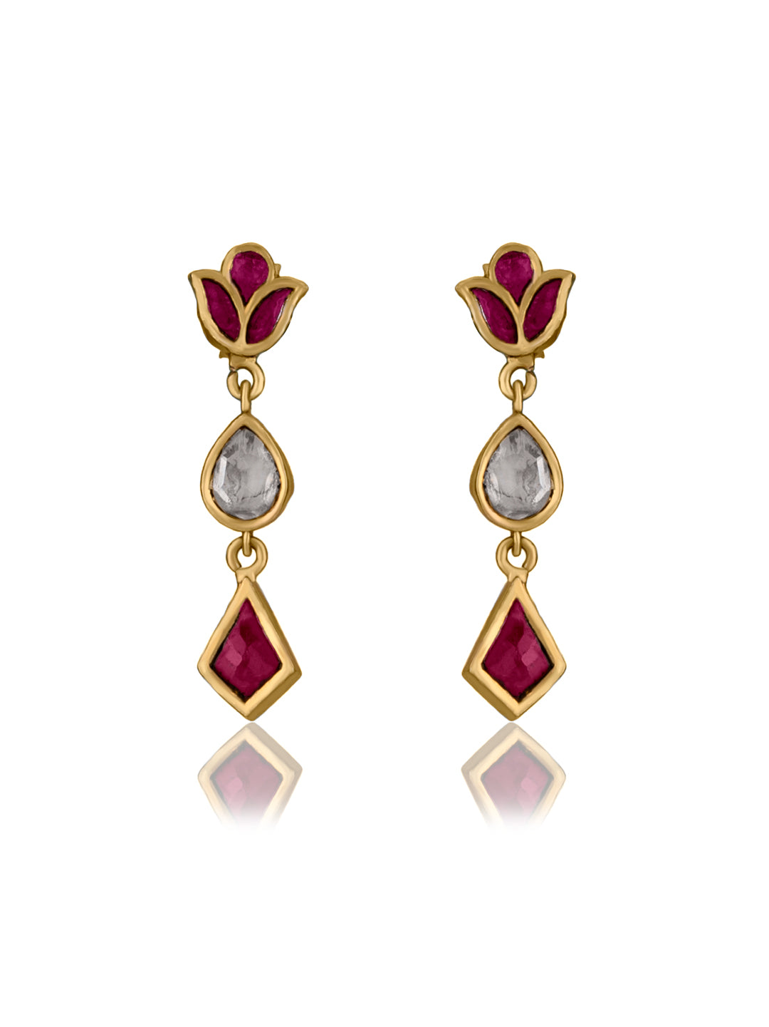 Multicolored White and Red Kundan Earrings view 1