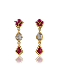 Multicolored White and Red Kundan Earrings view 1