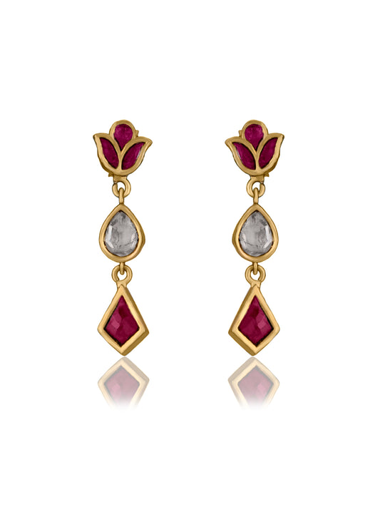 Multicolored White and Red Kundan Earrings