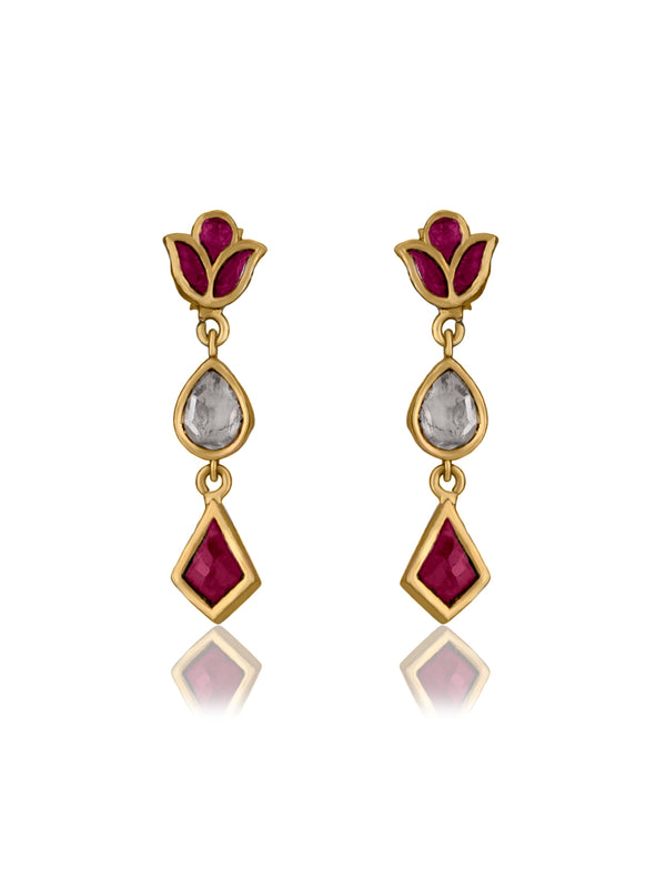Multicolored White and Red Kundan Earrings