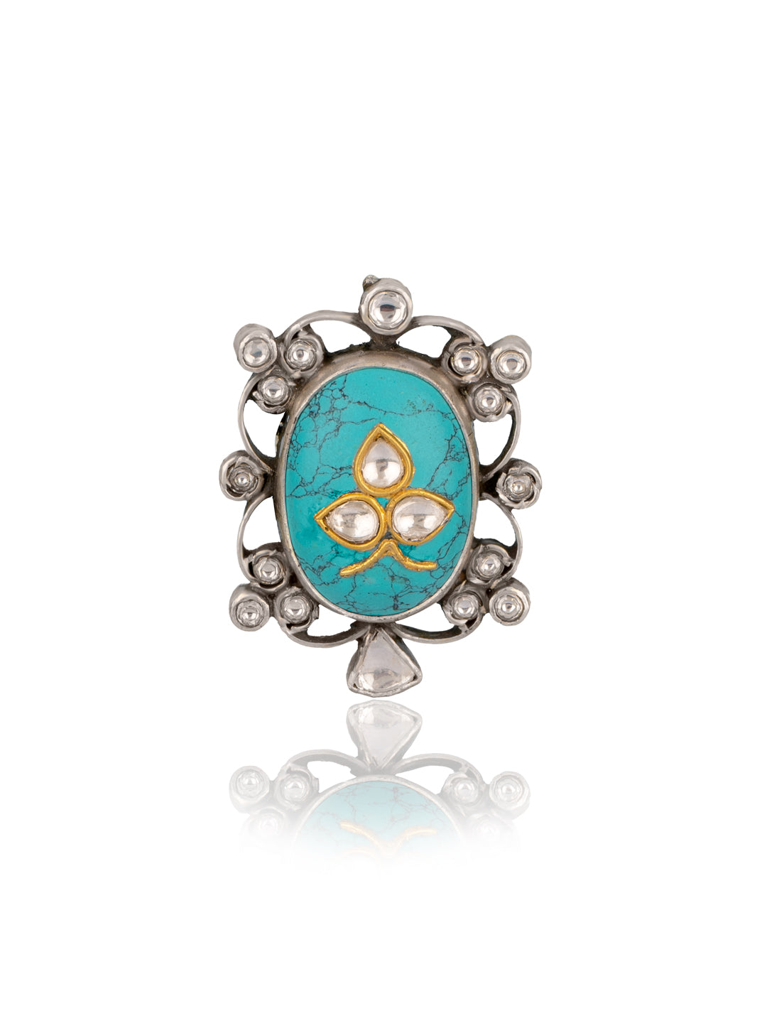 Kundan Turquoise Adjustable Ring view 1