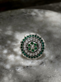 Multicolored Kundan and Green Onyx Adjustable Ring view 1