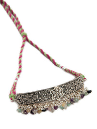 Silver Fusion Kundan Multicolor Drop Choker view 3