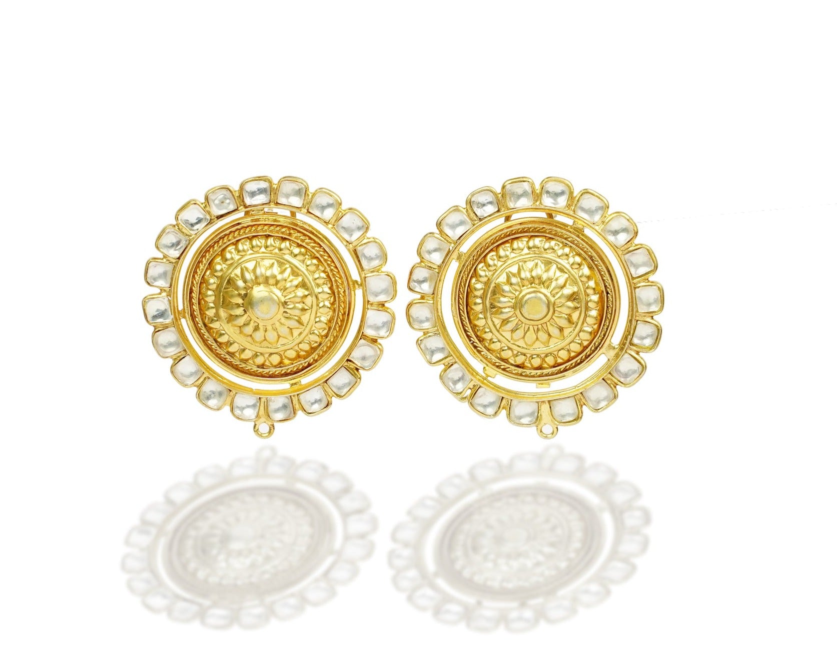 925 Silver Gold Plated Big Kundan Earrings - Neeta Boochra Jewellery