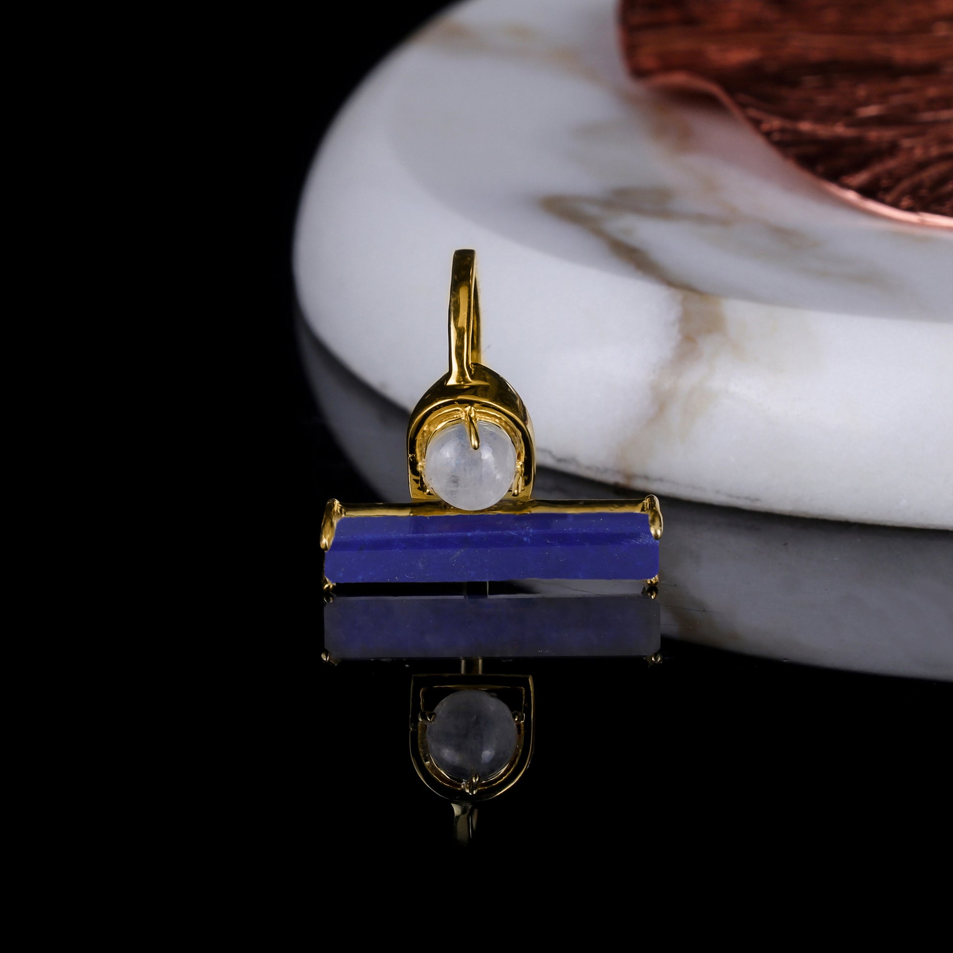 925 Silver Gold Plated Blue Lapis Ring - Neeta Boochra Jewellery