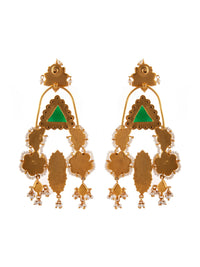 925 Sterling Silver 22K Gold Plated Green Onyx Danglers Earrings With Pearl And White Kundan view 6
