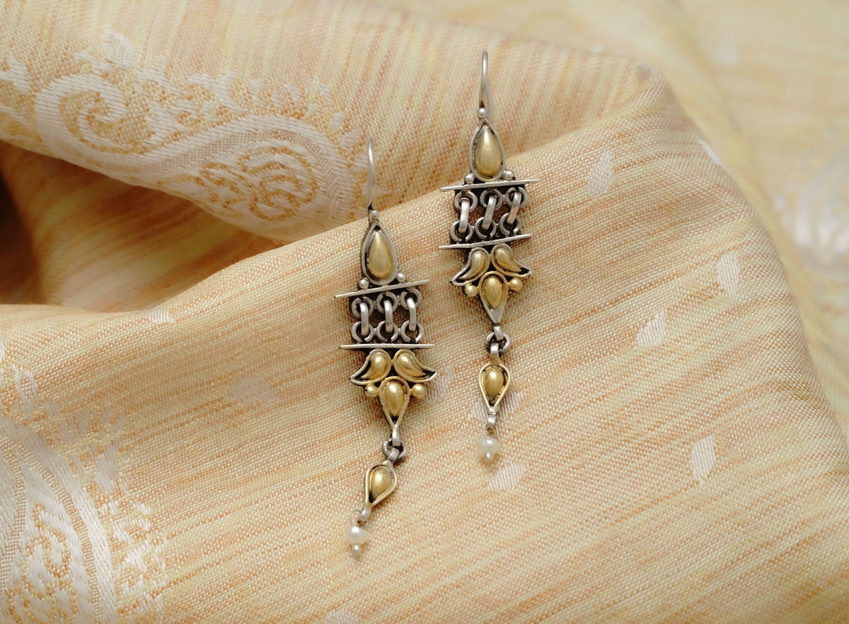 925 Silver Two Tone Dangler Earrings view 2