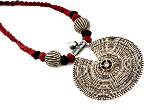 925 Sterling Silver Necklace with Maroon Adjustable Patwa Thread