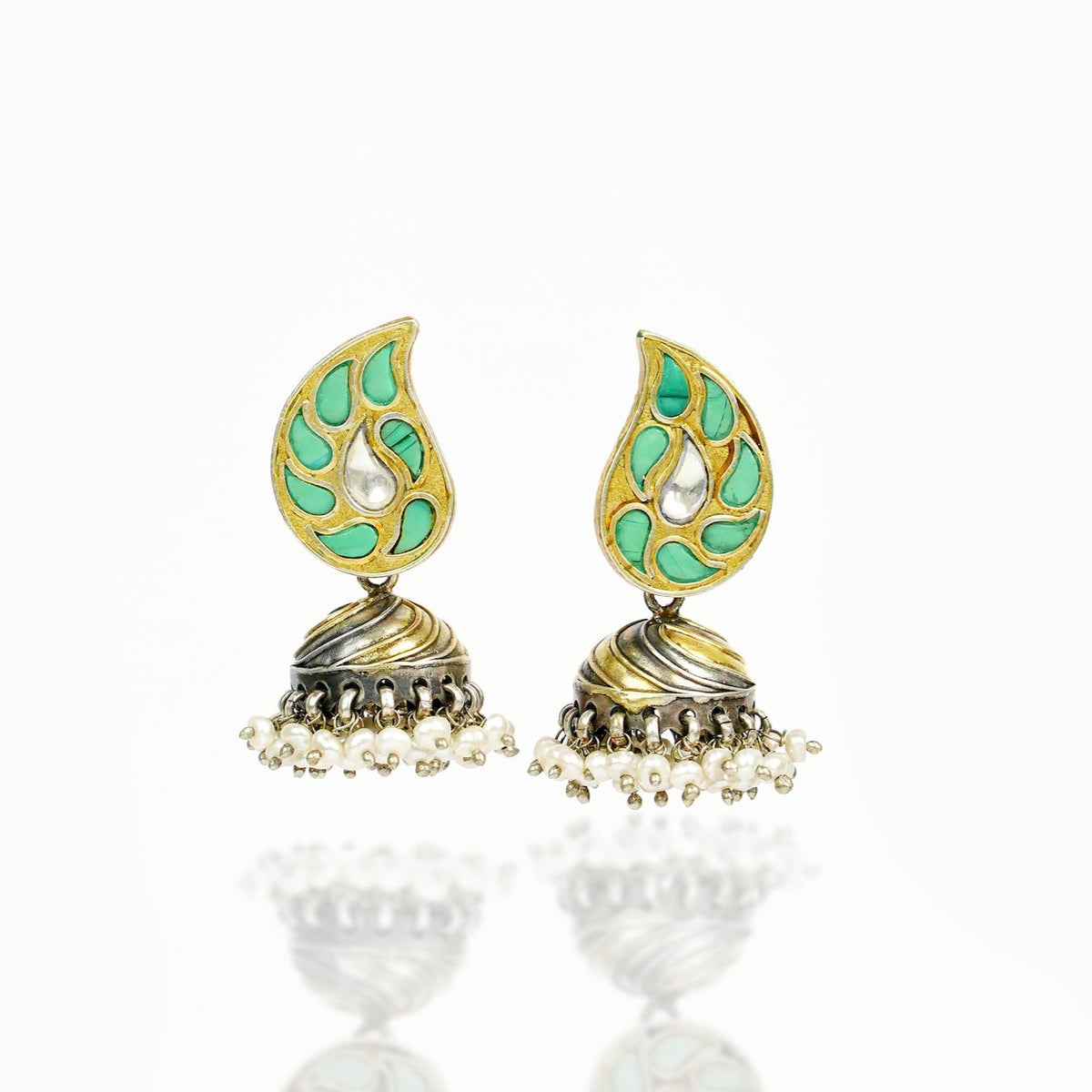 925 Silver Two Tone Floral Jhumki Earrings view 1