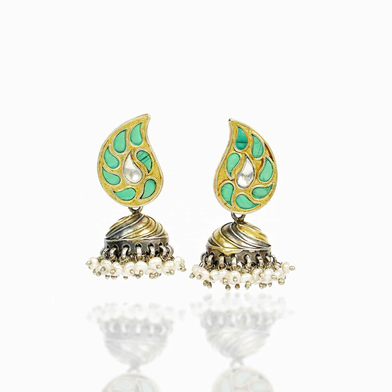 925 Silver Two Tone Floral Jhumki Earrings - Neeta Boochra Jewellery