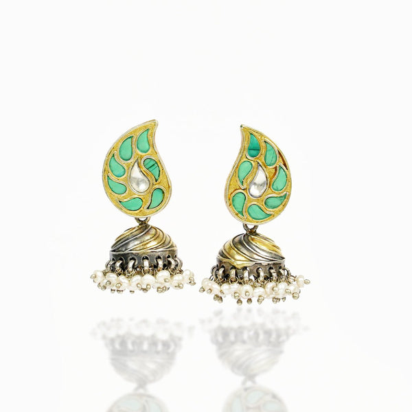 925 Silver Two Tone Floral Jhumki Earrings