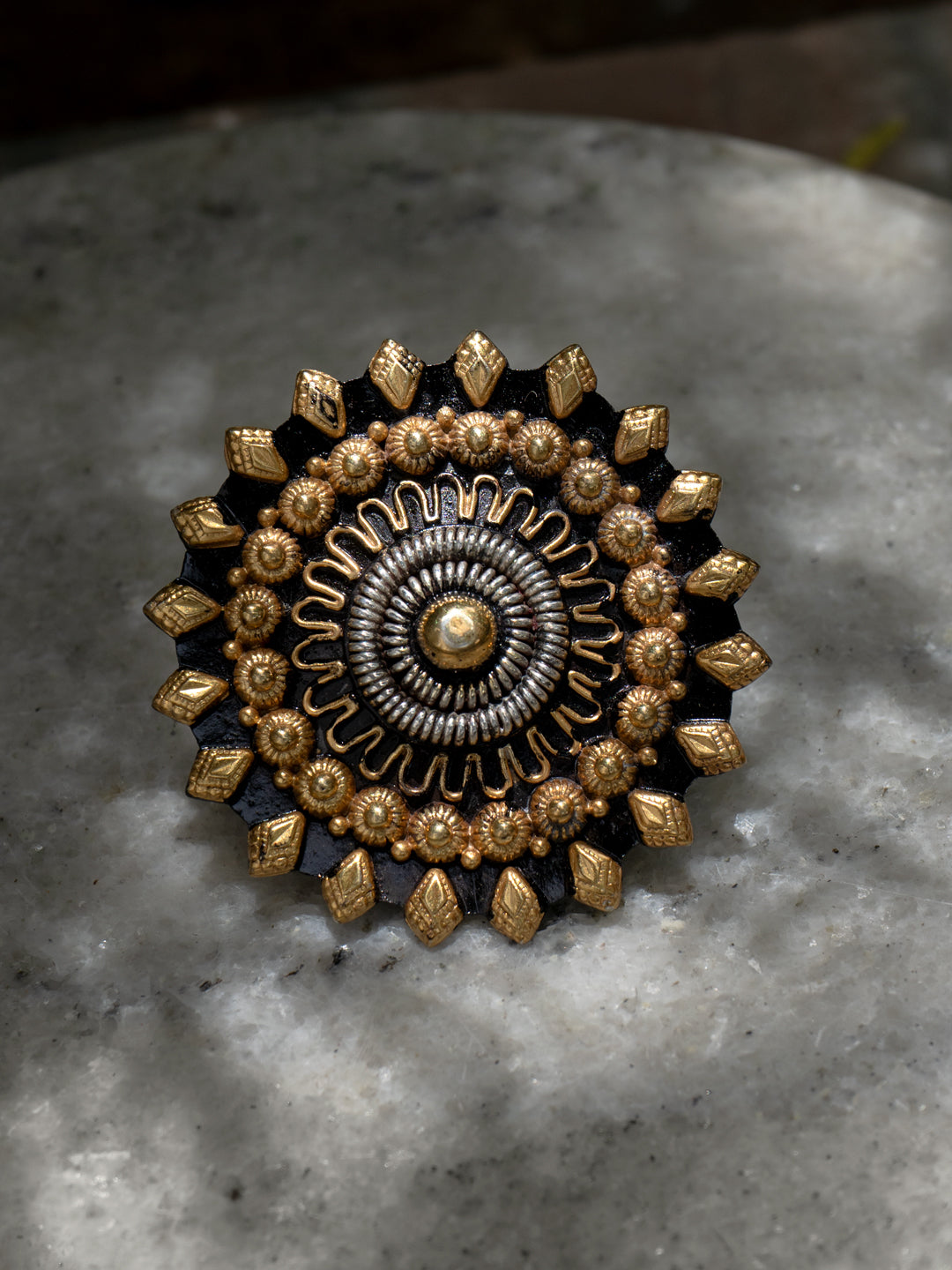 Dual Tone Adjustable Ring with Intricate Detailing view 1