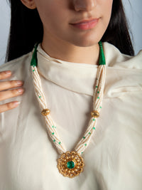 925 Sterling Silver Gold Necklace with Pearl and Green Onyx view 1