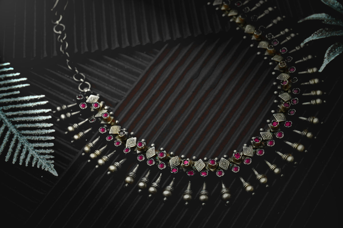 Tribal Silver Necklace with Rubies view 3