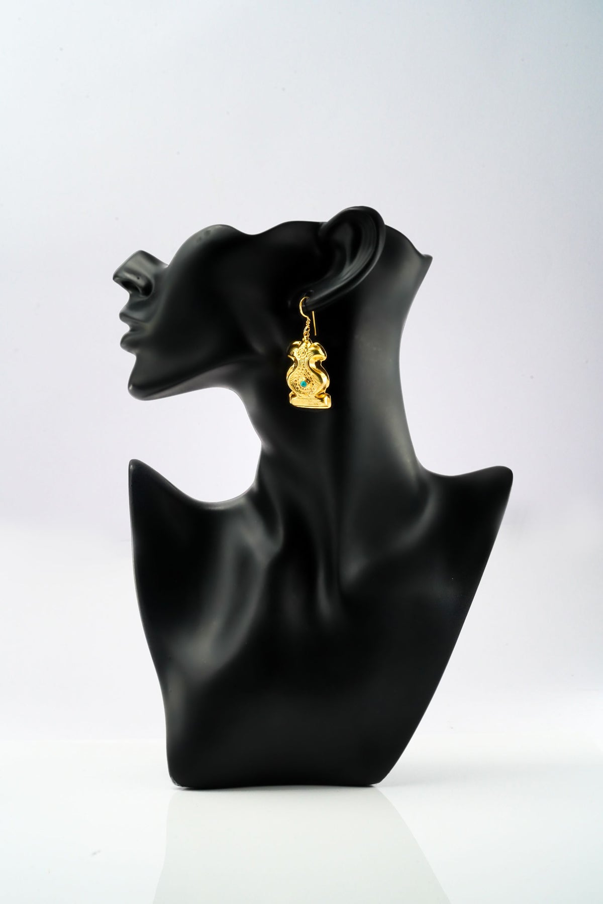 Gold Hollow Earring with Turquoise Stone view 3