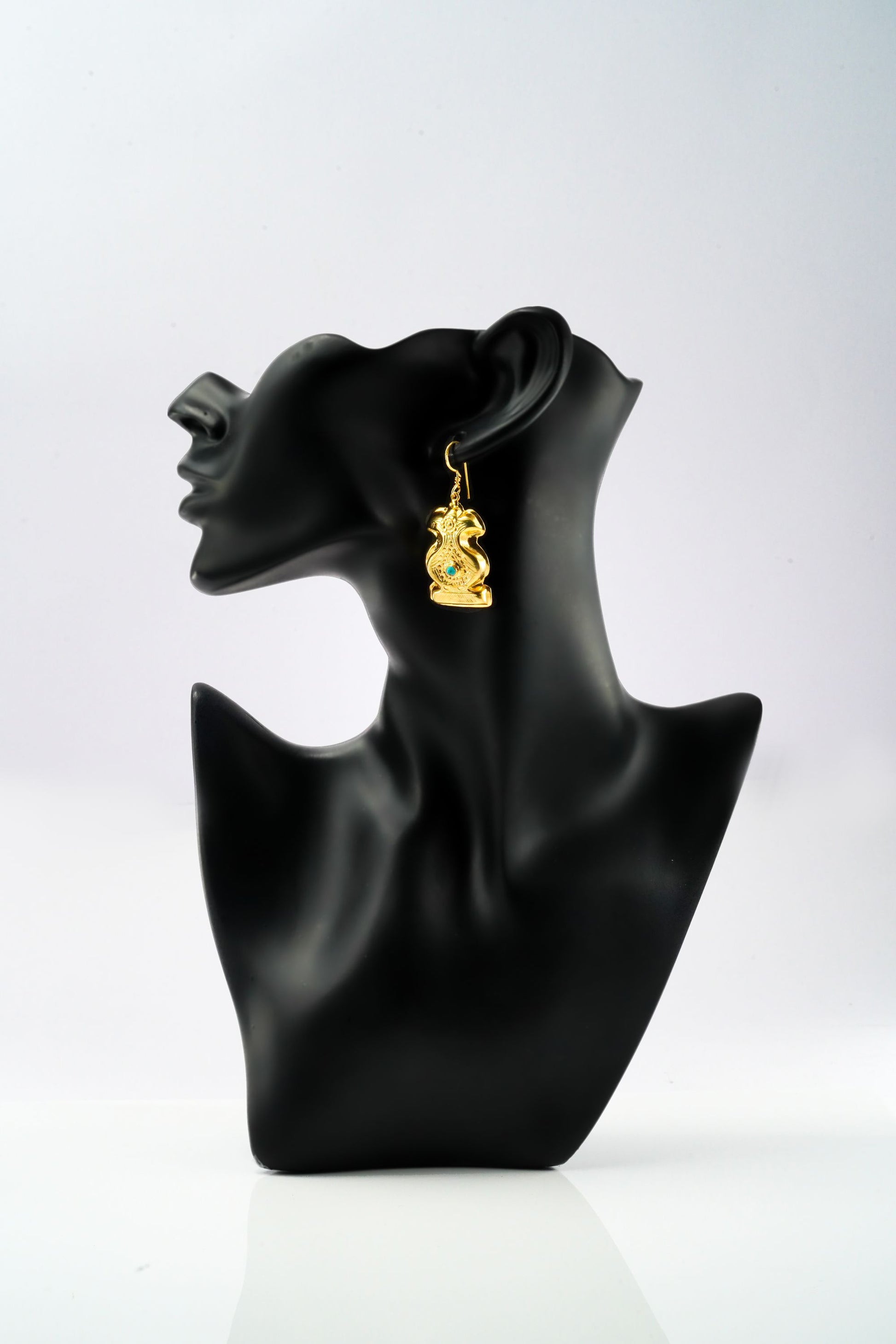 Gold Hollow Earring with Turquoise Stone - Neeta Boochra Jewellery