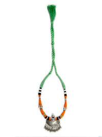 Silver Orange Green Necklace with Ghungroo view 6
