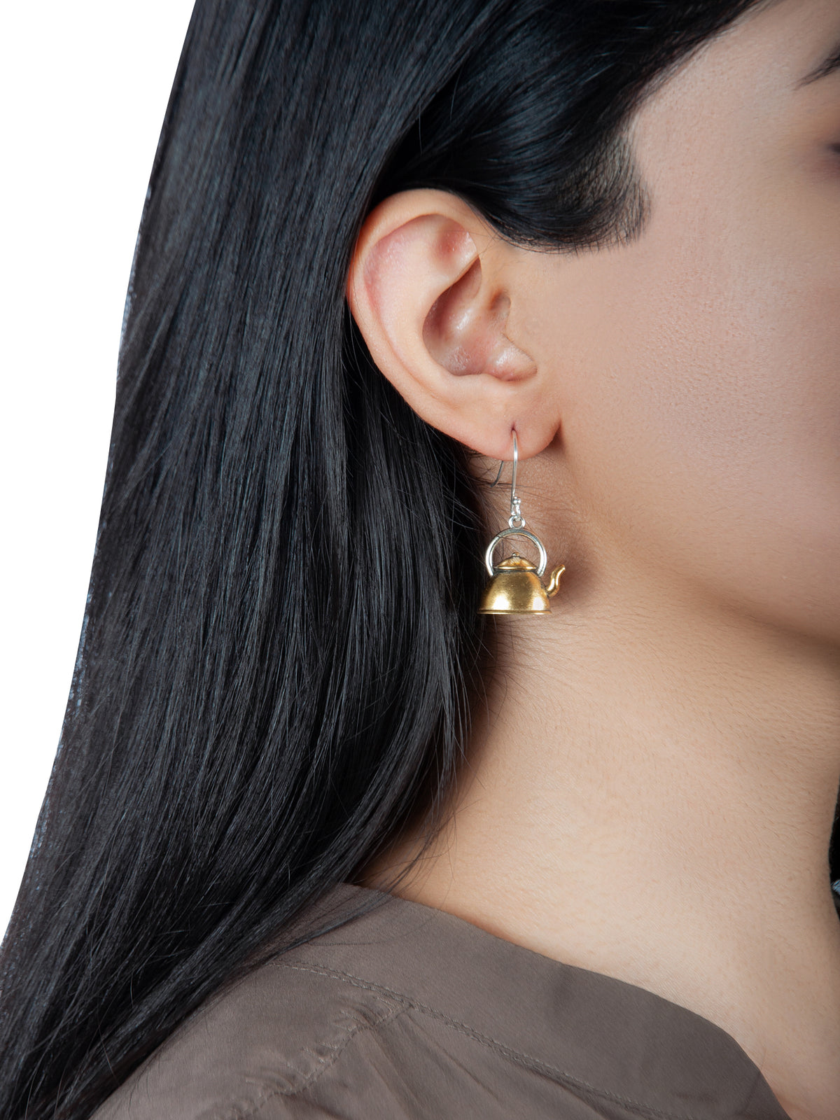 925 Sterling Silver 22K Gold Plated Kettle Dangler Earrings view 1