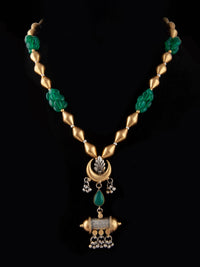 925 Sterling Silver Two Tone 22K Gold Plated Dholki Necklace With Green Onyx Gemstone and Beads view 5