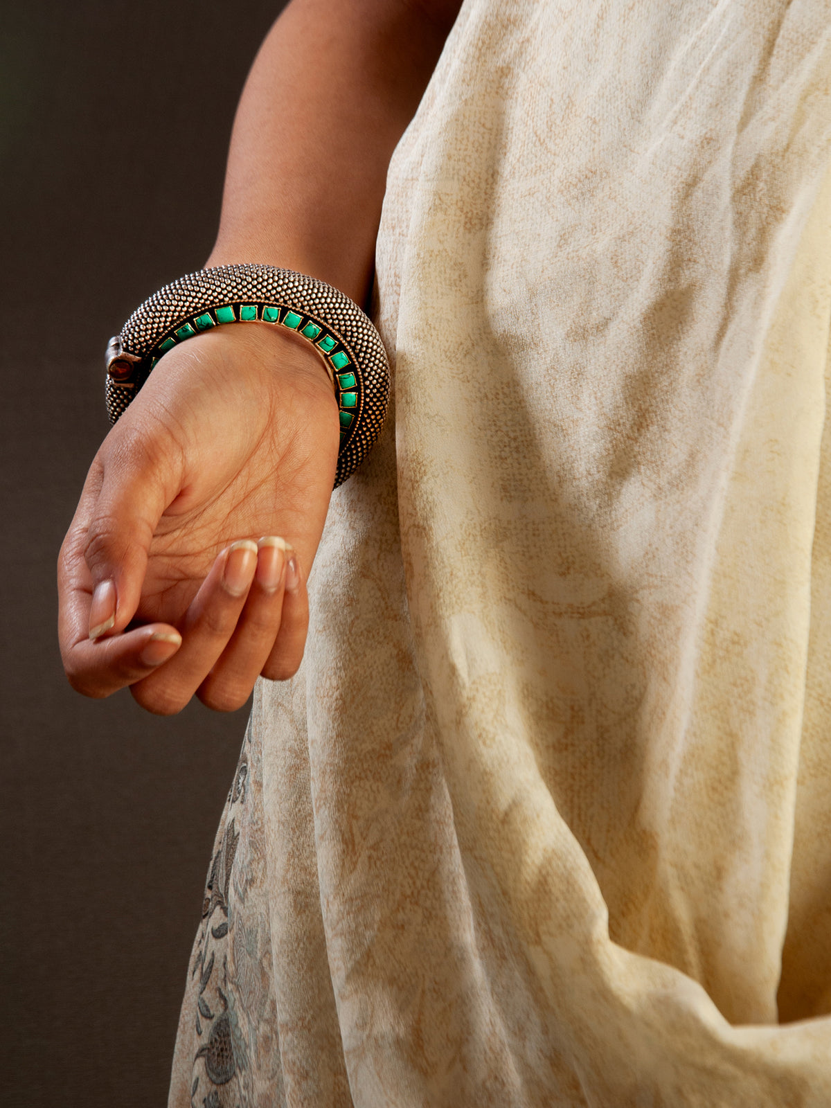 Silver Statement Turquoise Kundan Bangle view 1