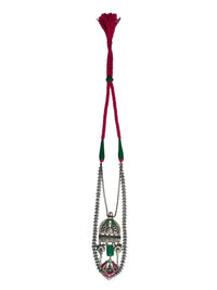 925 Sterling Silver Necklace With Green Onyx Gemstone and Green, Pink and White Kundan view 6