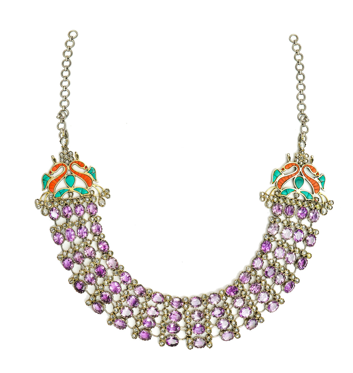 925 Silver Statement Necklace with Amethyst Gemstone view 1