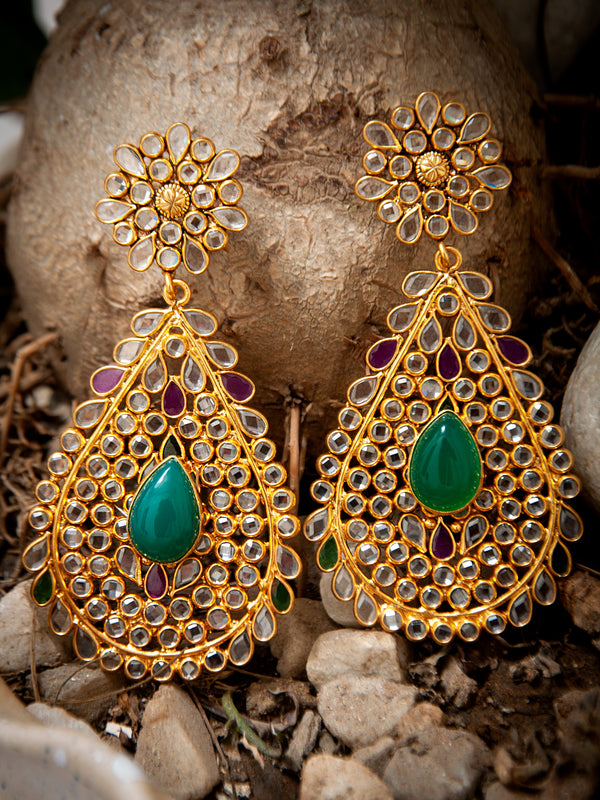 925 Sterling Silver 22K Gold Plated Multicolored Checker Crystal Earrings with Green Onyx alternate