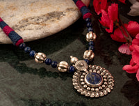 925 Sterling Silver Necklace with Blue Lapis Pendant and Adjustable Patwa Thread view 1