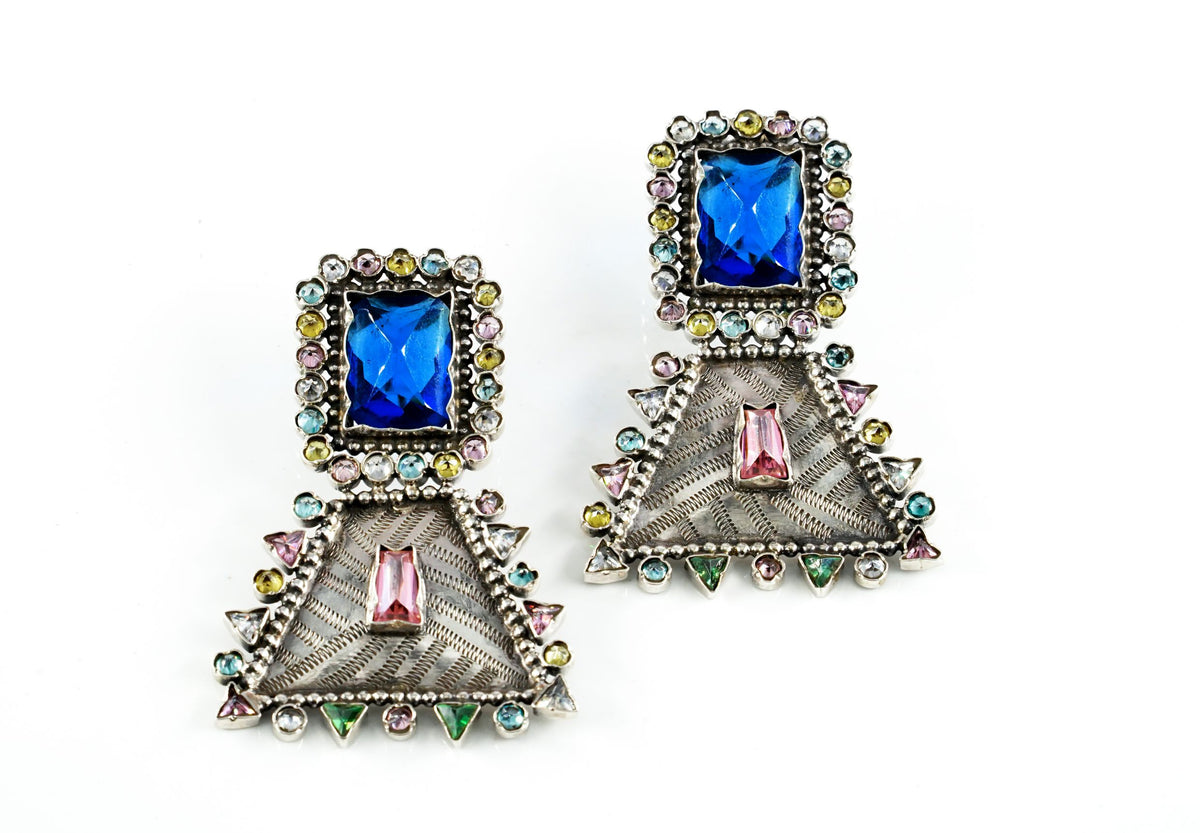 Multicolored Earring with Blue Stone view 1