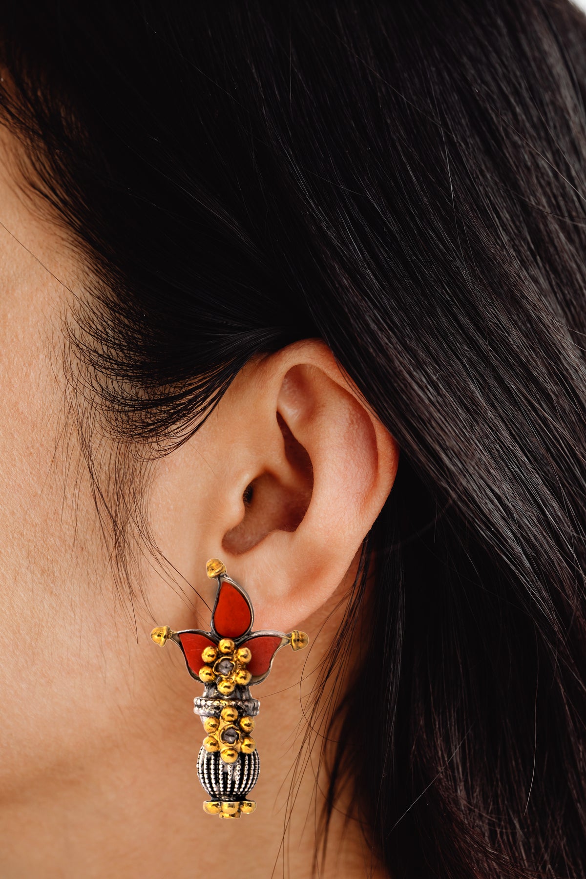 925 Sterling Silver Two Tone Dholki Earrings view 3