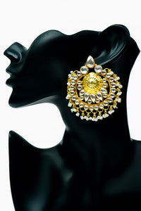 Silver Gold Plated Statement Chandbalis with Kundan and Pearls view 4